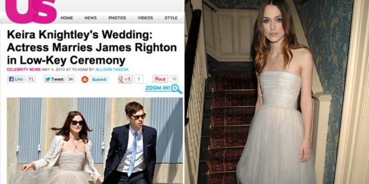 Keira pictured on her wedding day, on the US Weekly website; and in 2008 in what looks like the same frock!